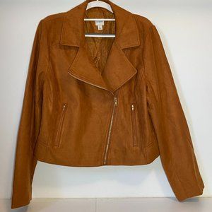 J Crew Faux Suede Moto Jacket L Tan